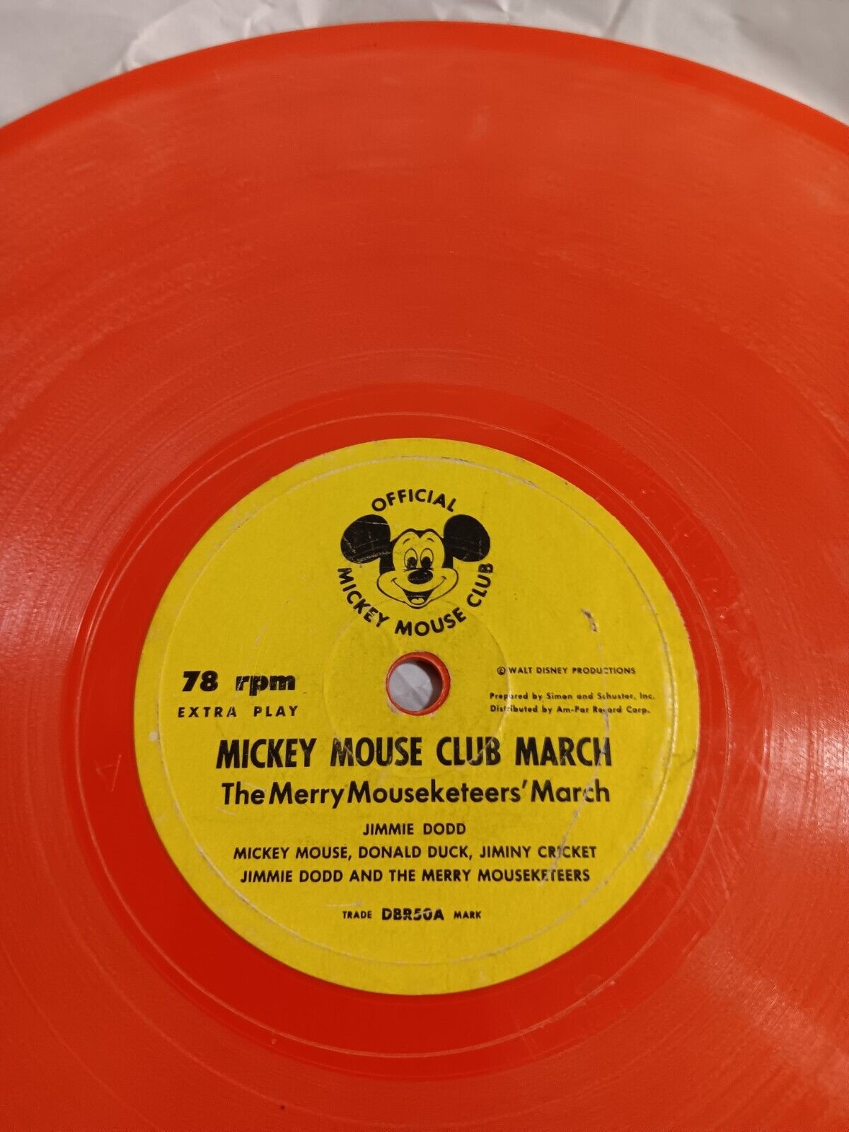 Disney Vintage 1955 MICKEY MOUSE CLUB MARCH 78 rpm Orange Vinyl Record