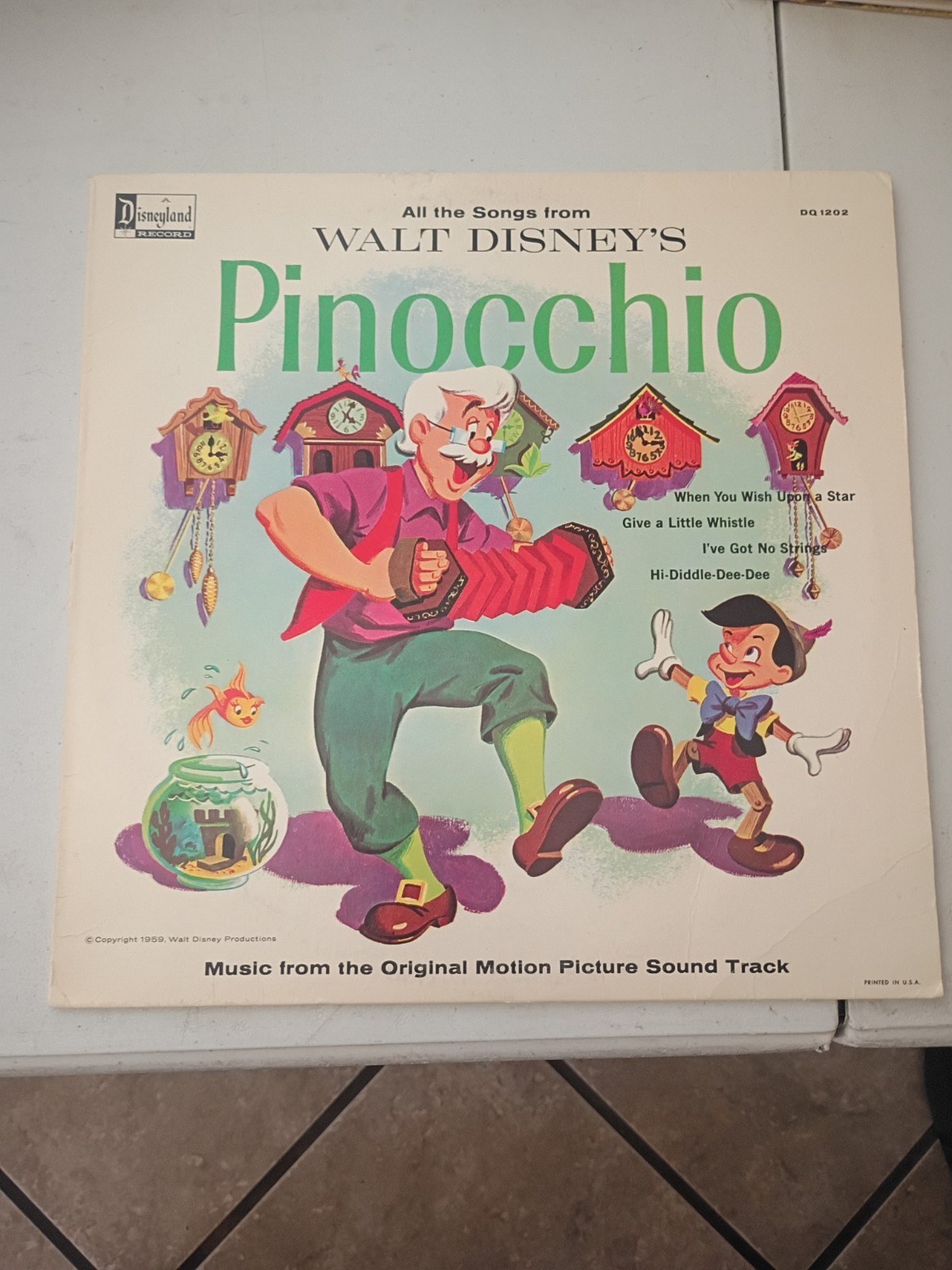 Vintage Walt Disney's Pinocchio 1959 Vinyl Record