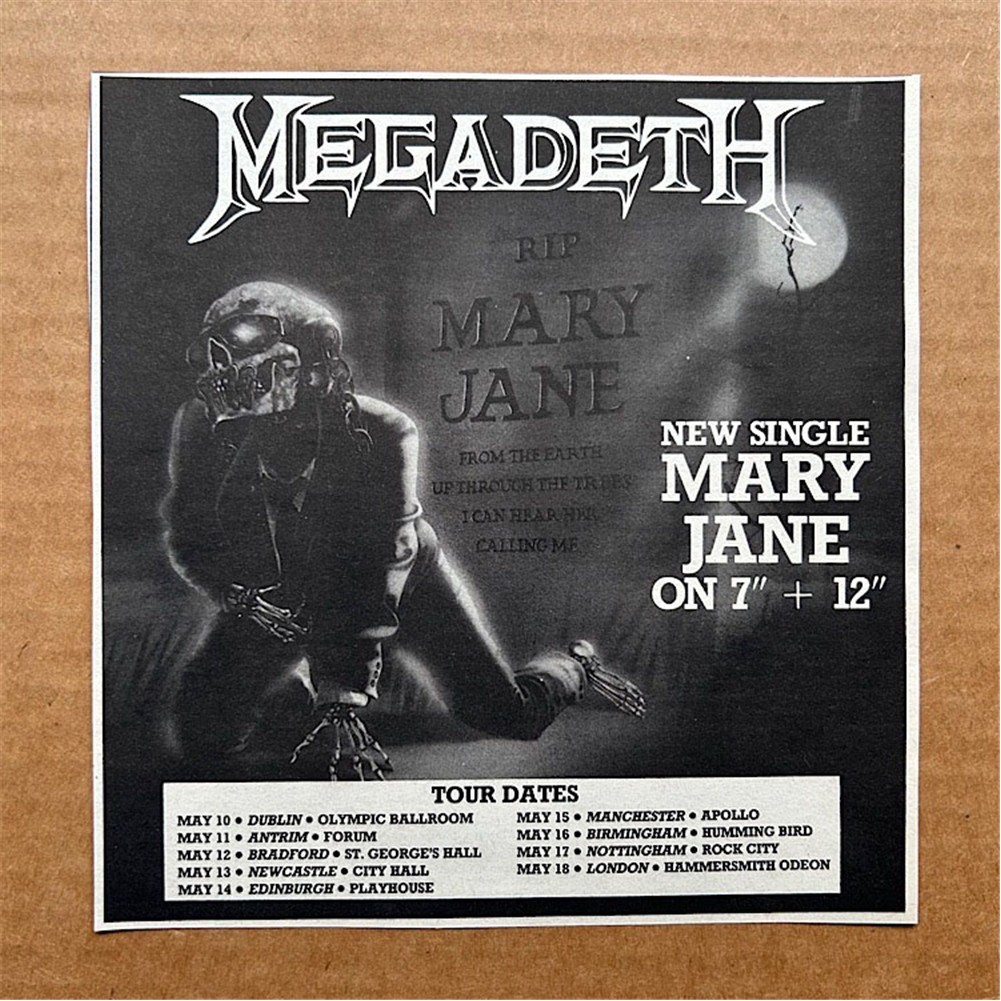 MEGADETH MARY JANE (B) MEMORABILIA original music press advert from 1988 with to