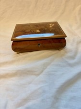 Vintage Floral Wood Music Box Jewelry Box, No Key plays “The Thorn Birds Theme” picture