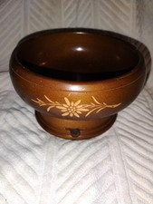 Vintage Musical Rotating Bowl Swiss music box Edelweiss Cuendet carved wood picture
