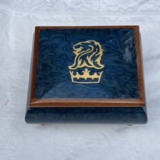 VTG Reuge Music Box Blue Wood Gold Lion Crown Inlay #6290 Swiss Movement Italy picture
