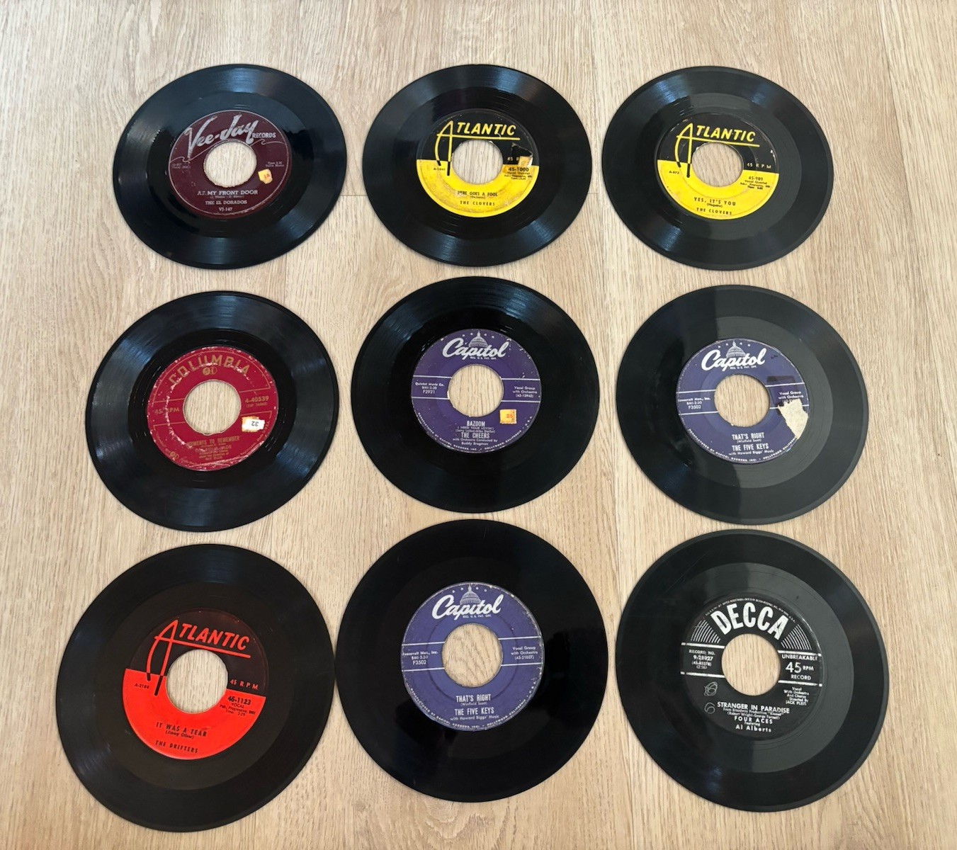 Vintage 1950’s Doo-Wop 45rpm Lot Of 9 The Clovers Four Aces Five Keys Drifters