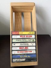 Vintage Wood Cassette Storage Crate Box Holder Tray Lot of 8 Tapes Eagles Joel picture