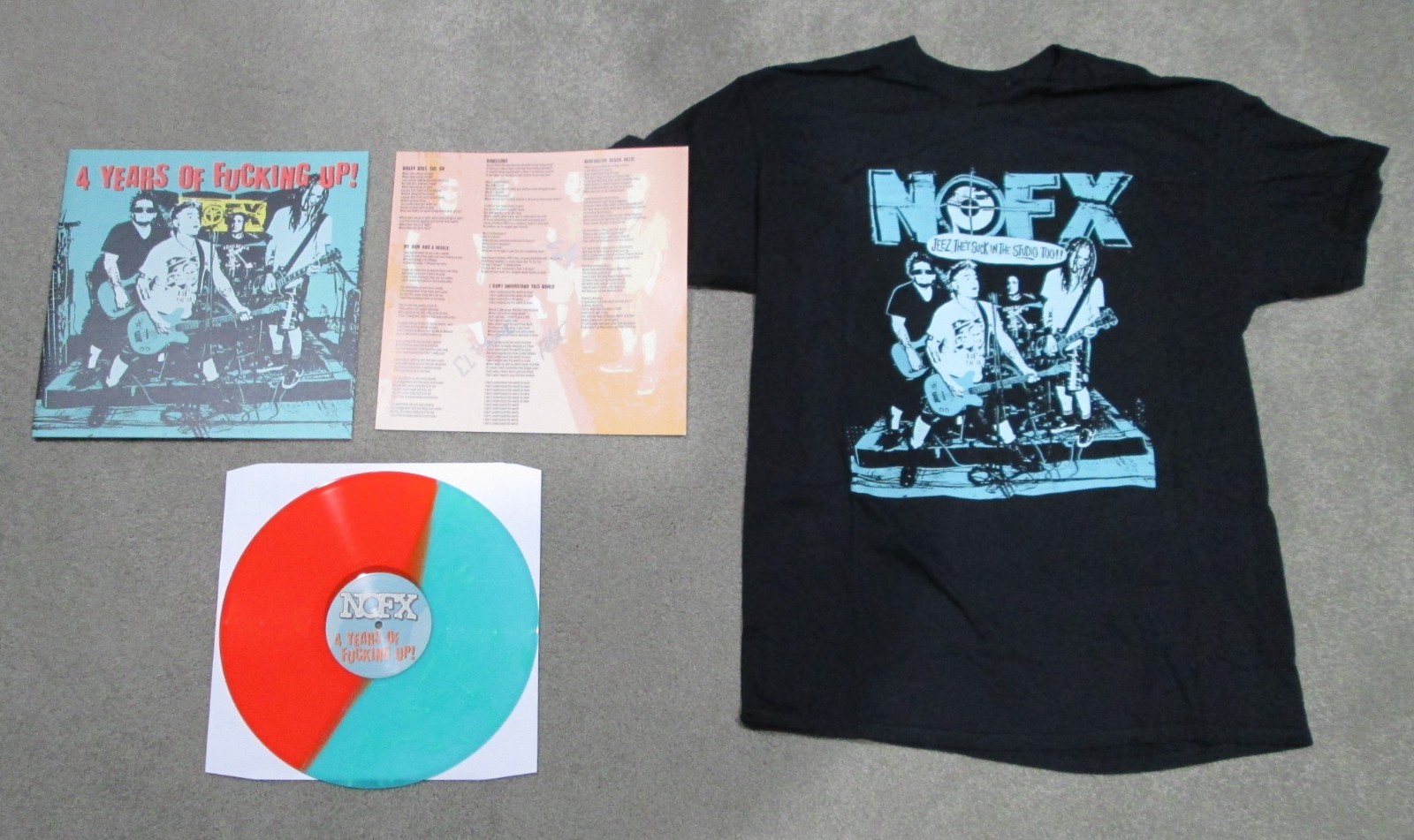 NOFX 4 Years of Fucking Up Autographed Vinyl LP Patreon T-Shirt Size Large L