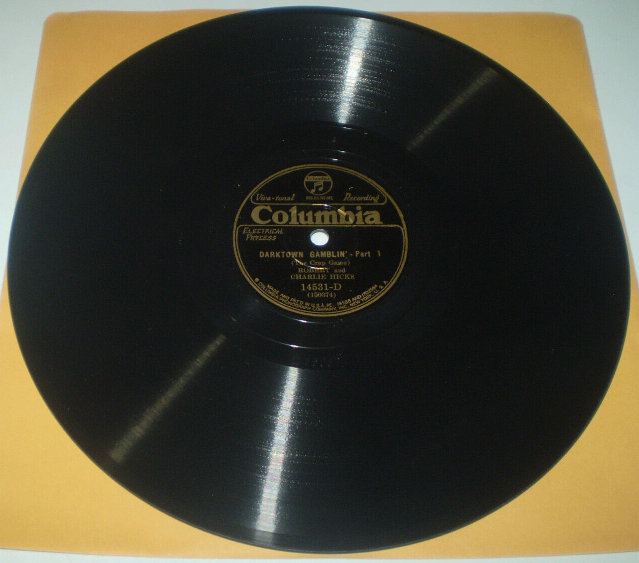 RARE PREWAR BLUES Robert and Charlie Hicks DARKTOWN GAMBLIN Columbia 14531-D 78