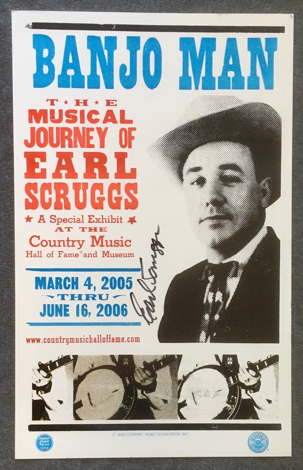 Autographed 2005 Earl Scruggs Banjo Man Poster Country Music HoF Hatch Show