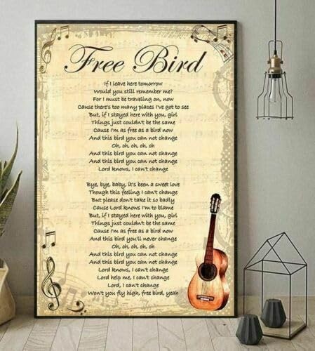Lynyrd Skynyrd Free Bird Lyrics Guitar Poster  Tin Metal Signs Home Décor 8x12