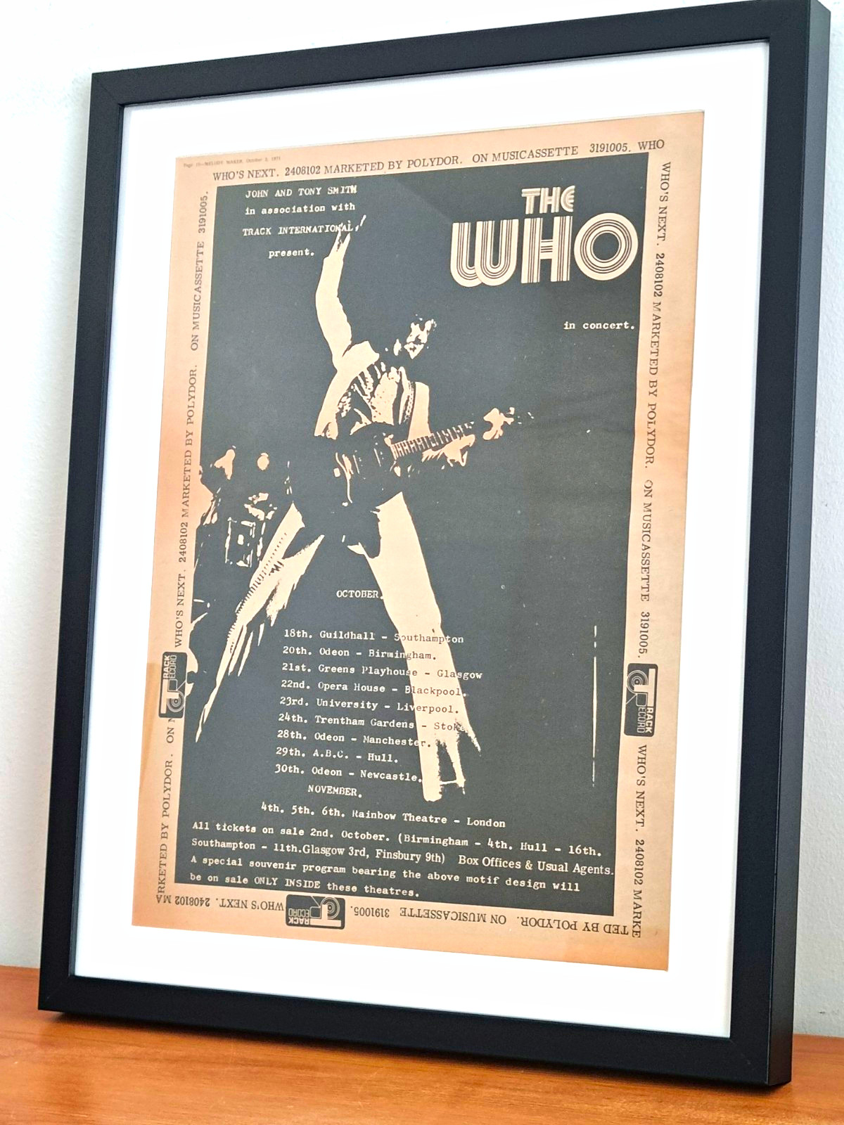 THE WHO Original framed promo ad poster. 1971. Frame size 53cm x 43cm 