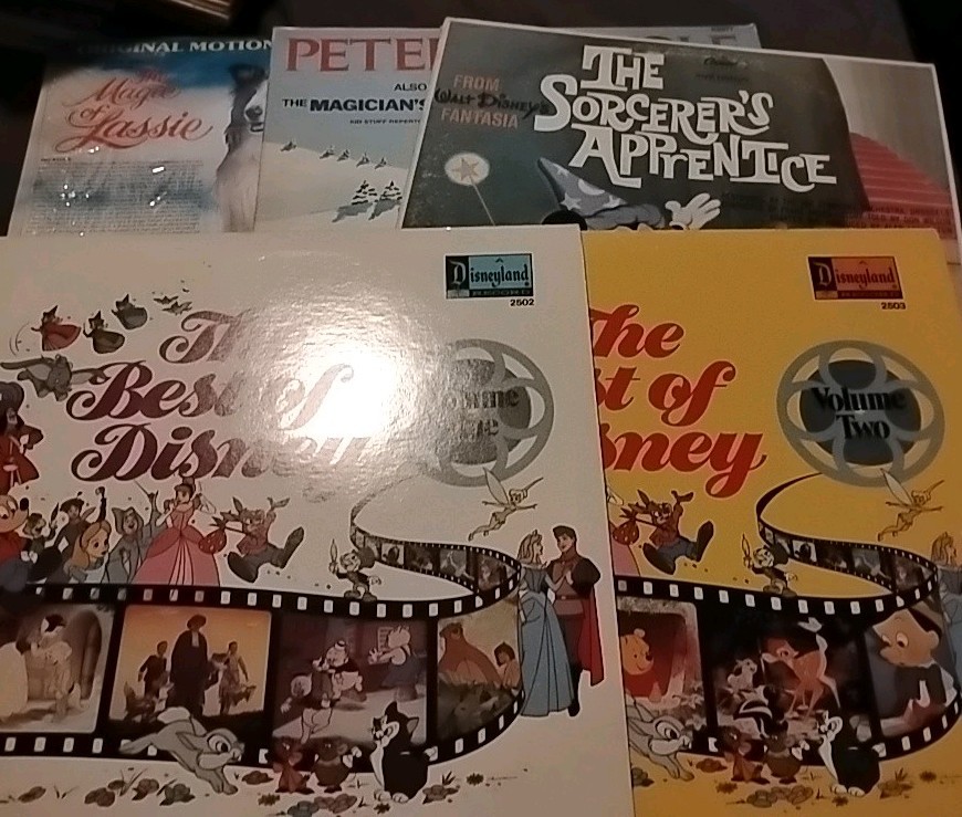 Vintage Kid's Vinyl Record Lot of 5 - Disney,  Lassie Sorcerer's Apprentice...