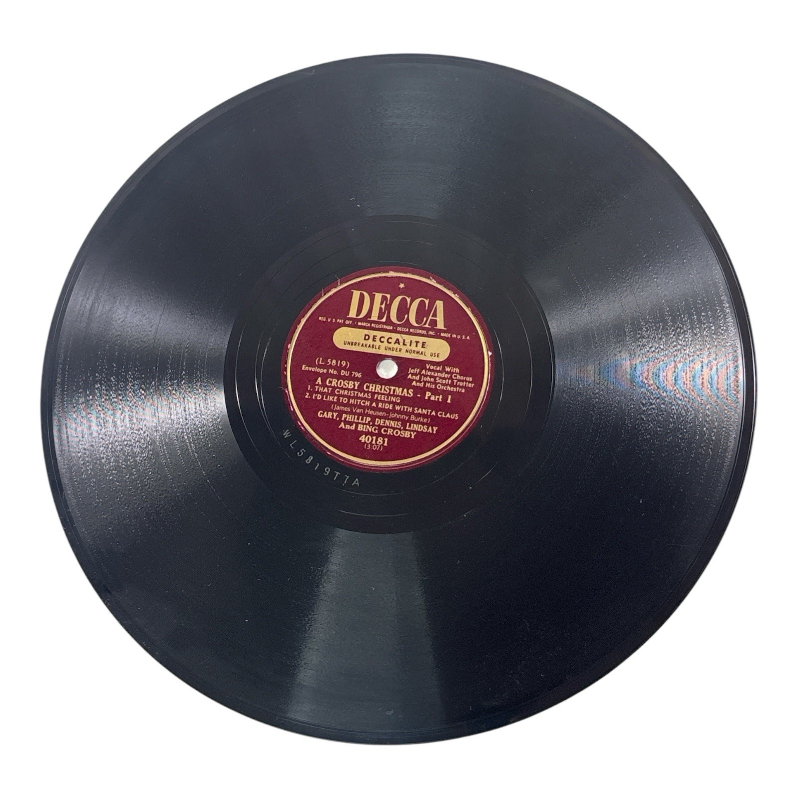Bing Crosby & Sons A Crosby Christmas Decca 40181 10” 78 RPM Deccalite 1950