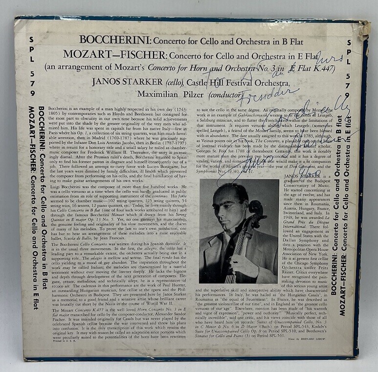 Janos Starker Signed In 1960 Album Jacket 
