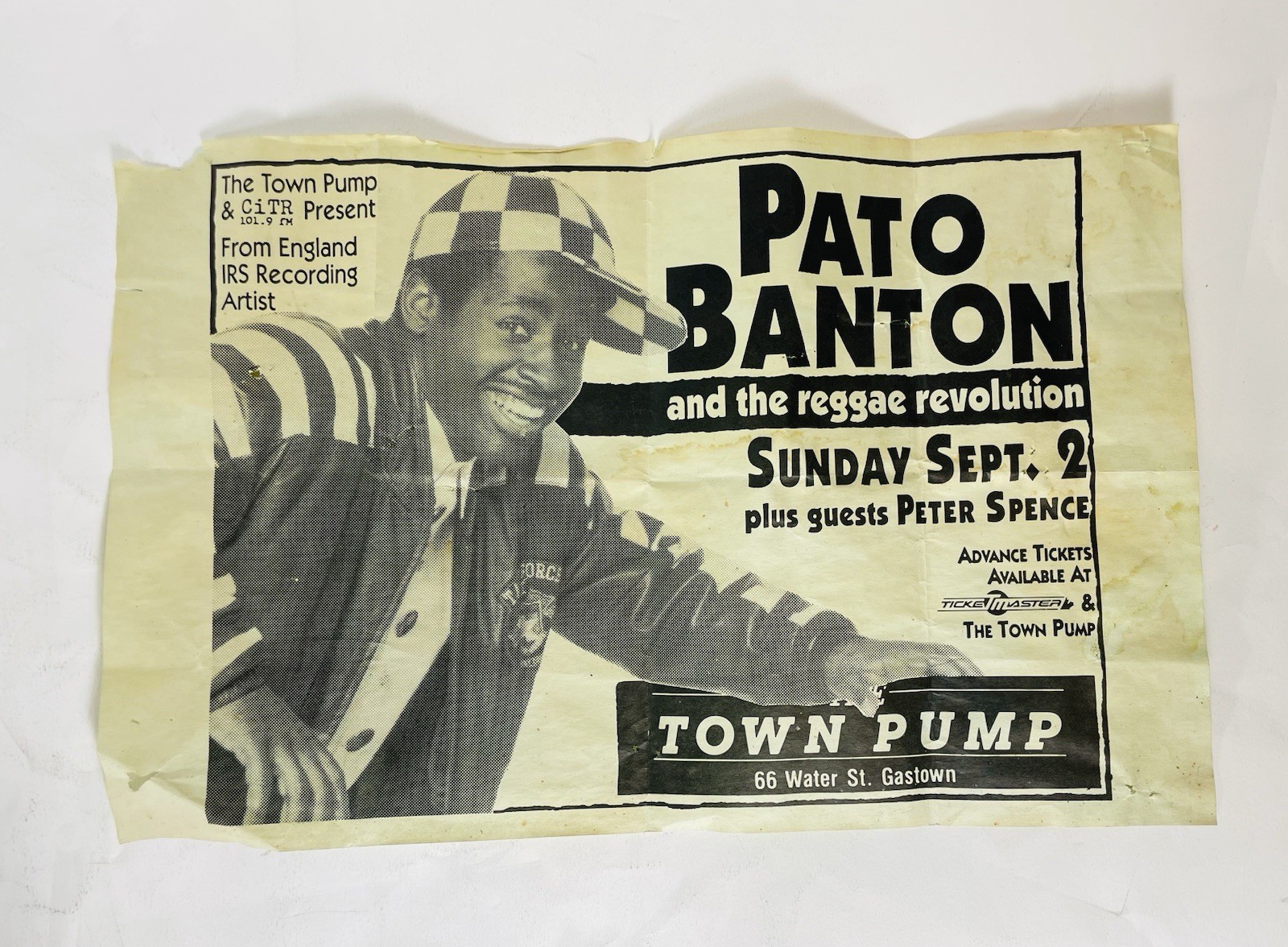 Vintage 1990 Pato Banton Live Reggae 17 x 11 Paper Gig Poster Vancouver BC