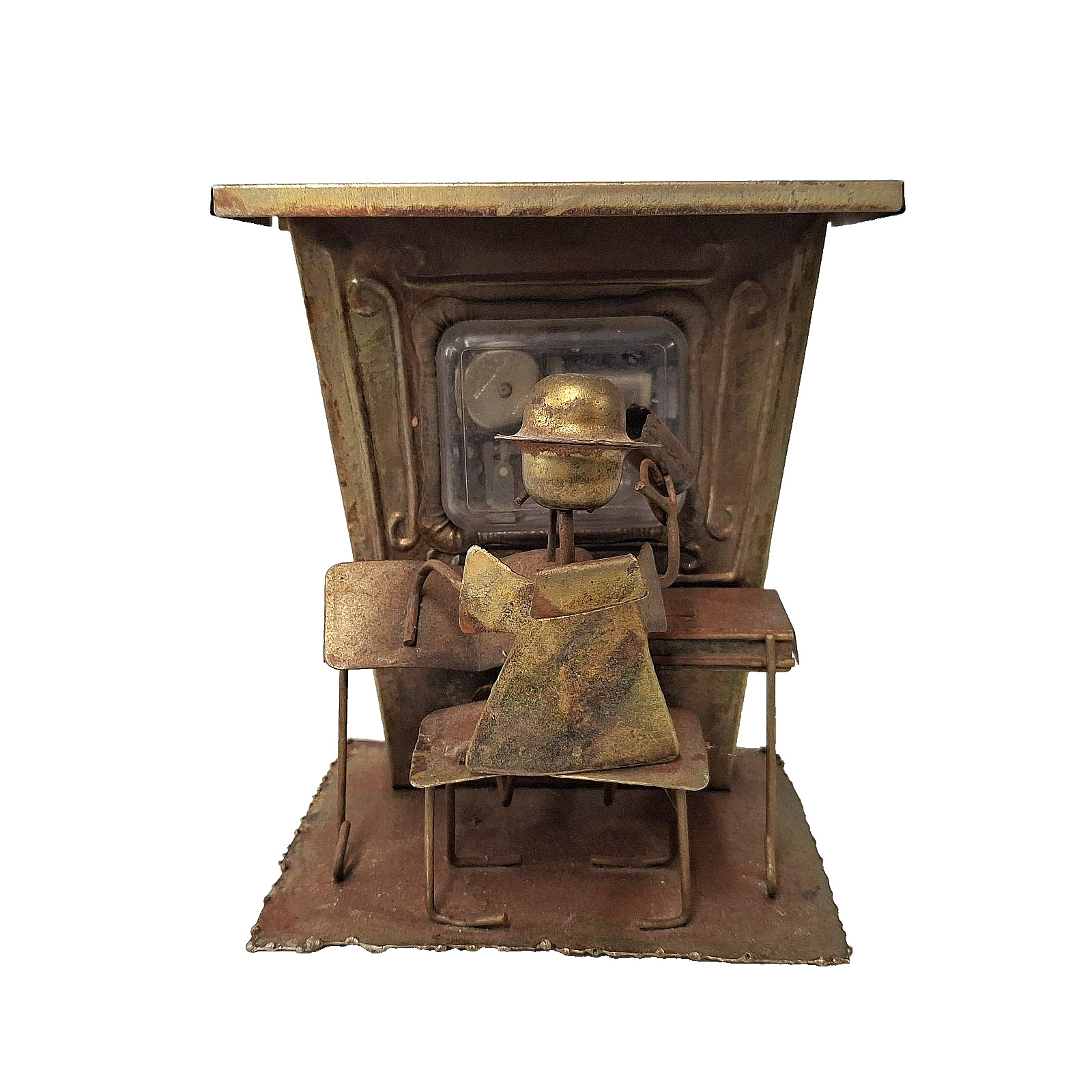 Vintage Metal Piano Player Music Box Folk Art Sculpture Desk Decor AS IS
